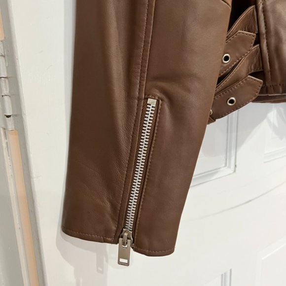 WALTER BAKER LIz Leather Crop Moto Jacket in Terracotta NWOT - Picture 7 of 16